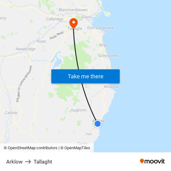 Arklow to Tallaght map