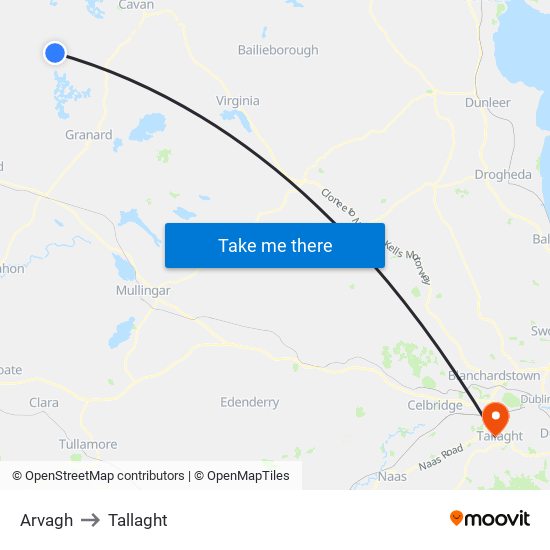 Arvagh to Tallaght map
