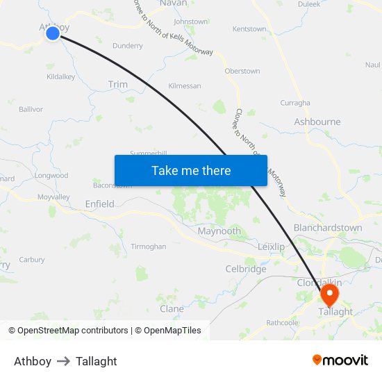 Athboy to Tallaght map