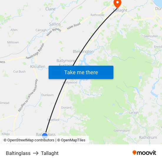Baltinglass to Tallaght map