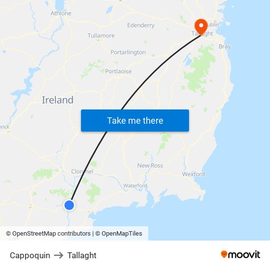 Cappoquin to Tallaght map