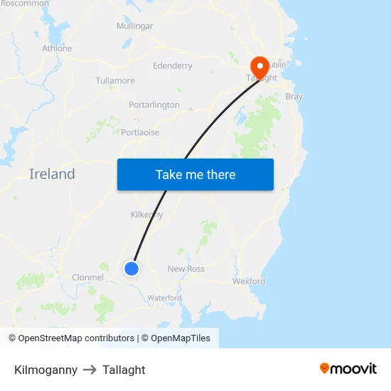 Kilmoganny to Tallaght map