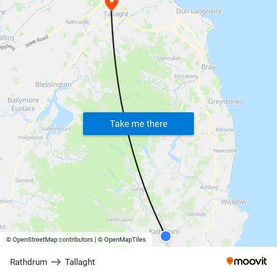 Rathdrum to Tallaght map
