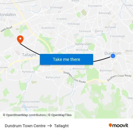 Dundrum Town Centre to Tallaght map