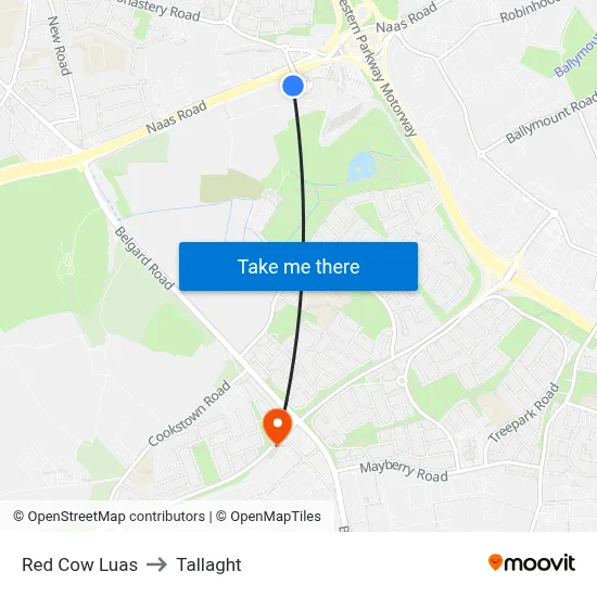 Red Cow Luas to Tallaght map
