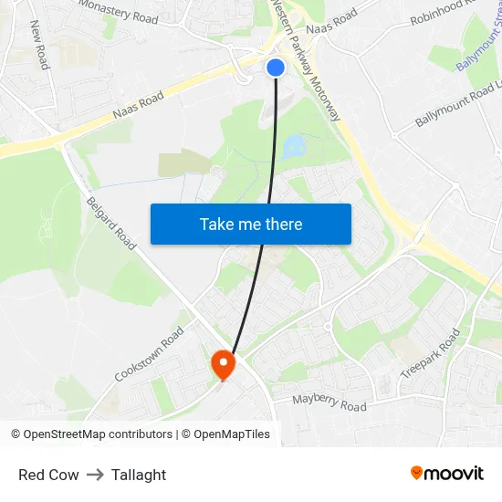 Red Cow to Tallaght map