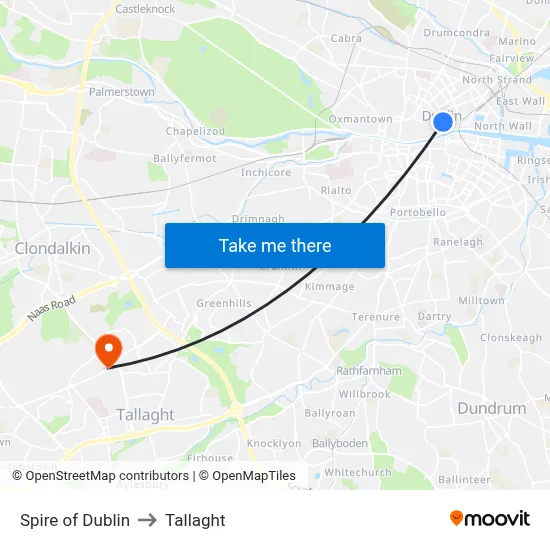 Spire of Dublin to Tallaght map