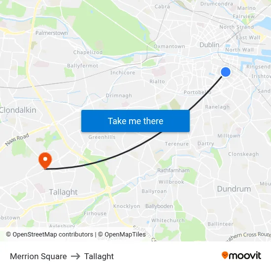 Merrion Square to Tallaght map