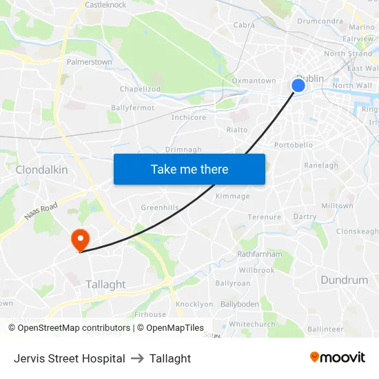 Jervis Street Hospital to Tallaght map