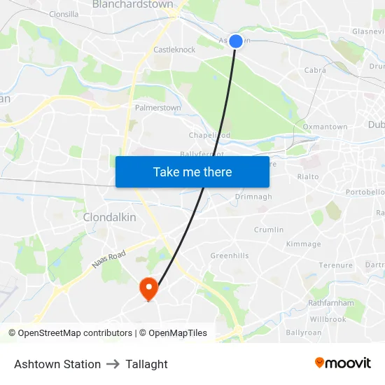 Ashtown Station to Tallaght map