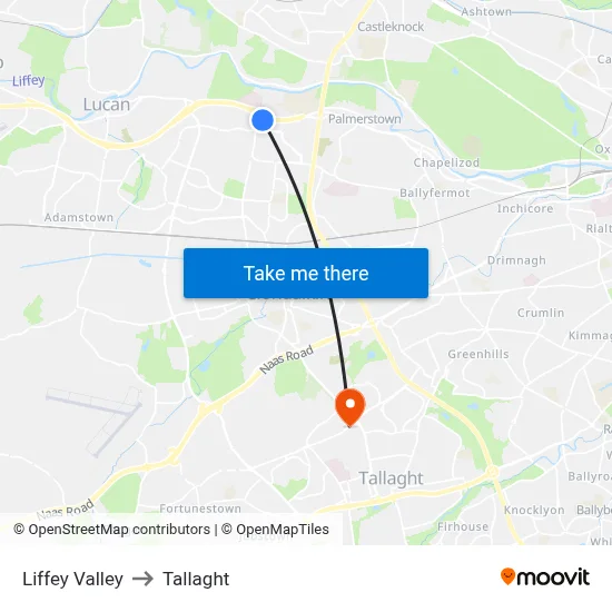 Liffey Valley to Tallaght map