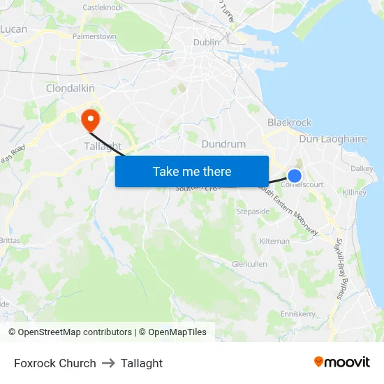 Foxrock Church to Tallaght map