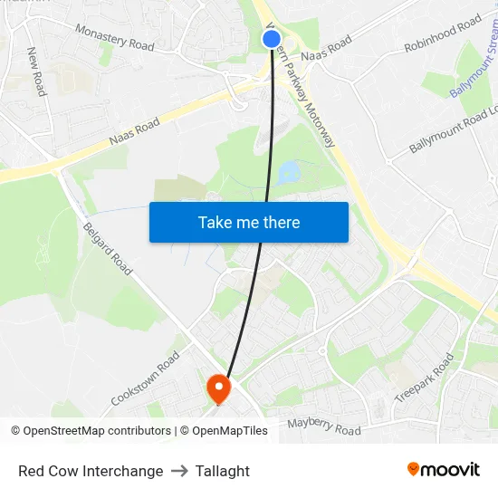 Red Cow Interchange to Tallaght map
