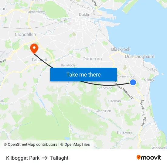 Kilbogget Park to Tallaght map