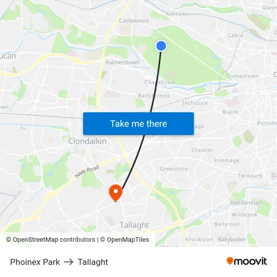 Phoinex Park to Tallaght map