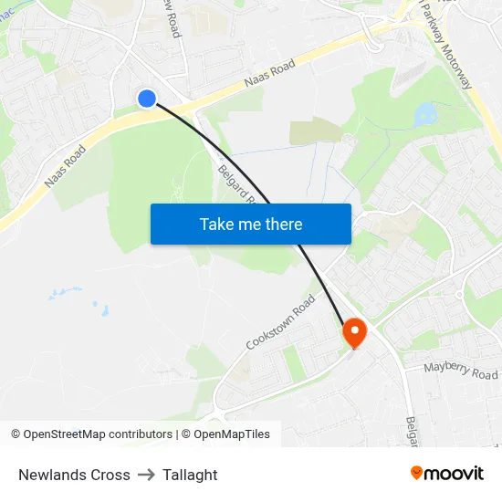 Newlands Cross to Tallaght map