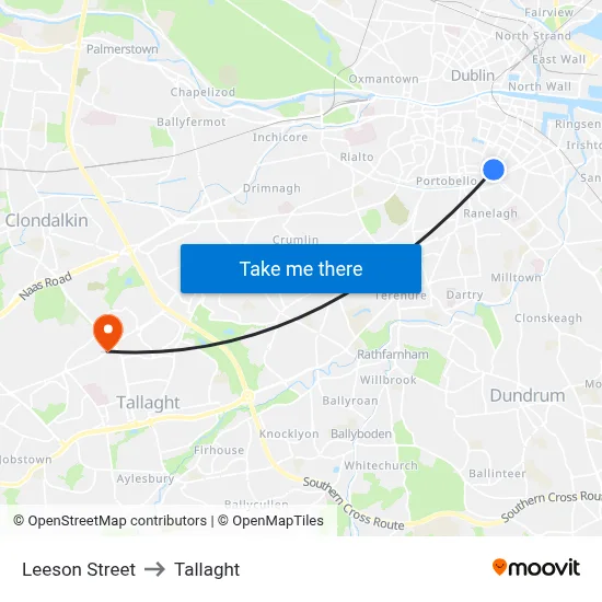 Leeson Street to Tallaght map