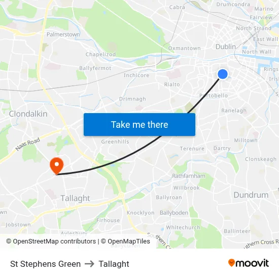 St Stephens Green to Tallaght map