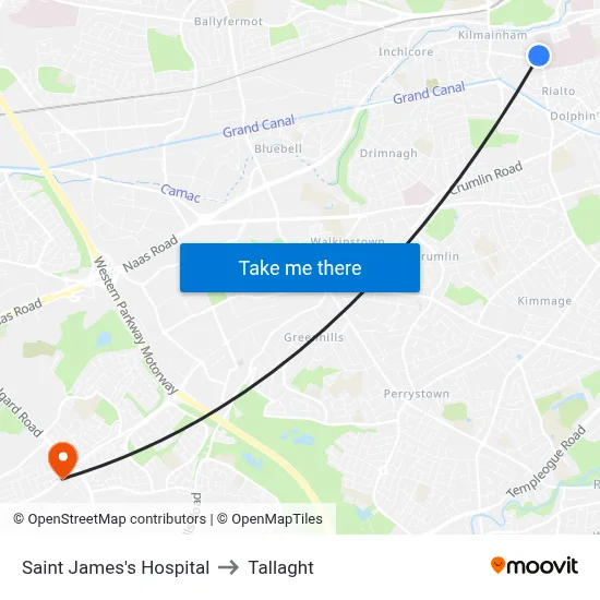 Saint James's Hospital to Tallaght map
