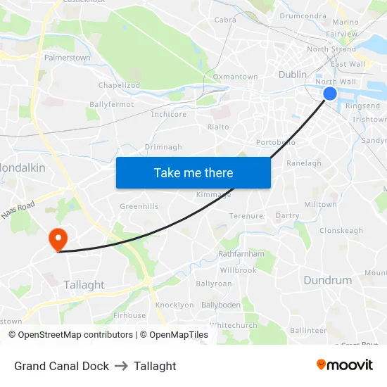 Grand Canal Dock to Tallaght map