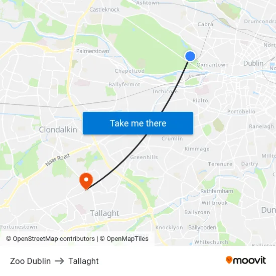 Zoo Dublin to Tallaght map