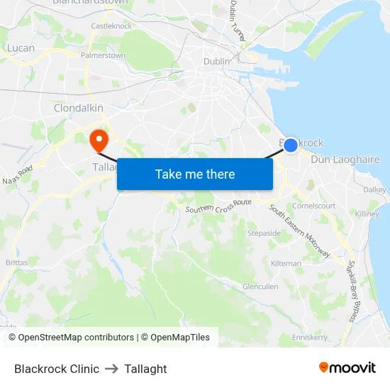 Blackrock Clinic to Tallaght map