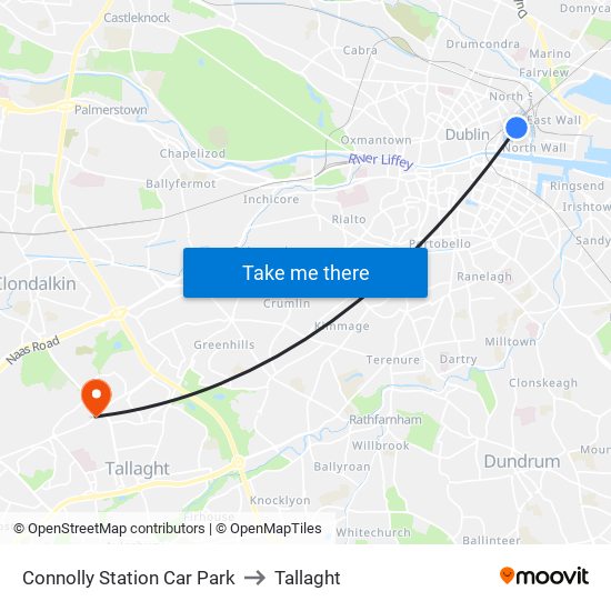 Connolly Station Car Park to Tallaght map