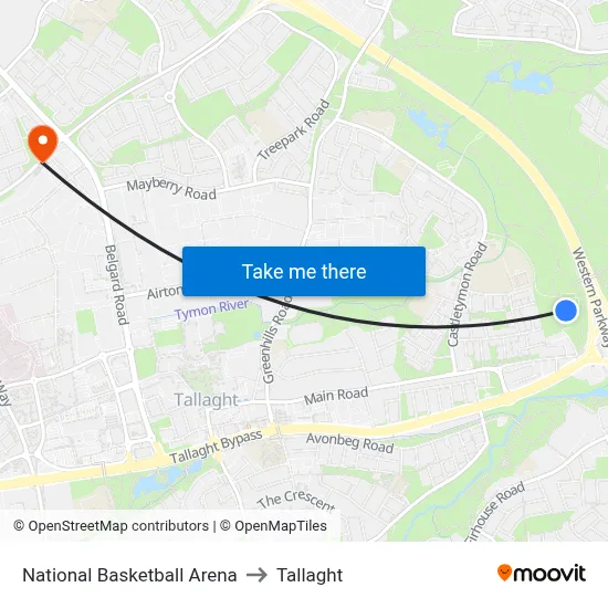 National Basketball Arena to Tallaght map