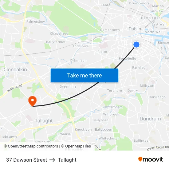 37 Dawson Street to Tallaght map