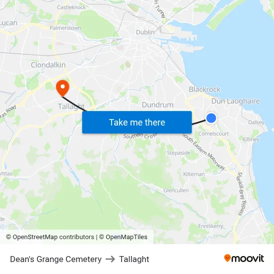 Dean's Grange Cemetery to Tallaght map