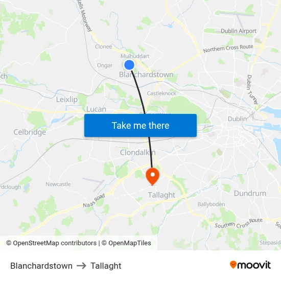 Blanchardstown to Tallaght map