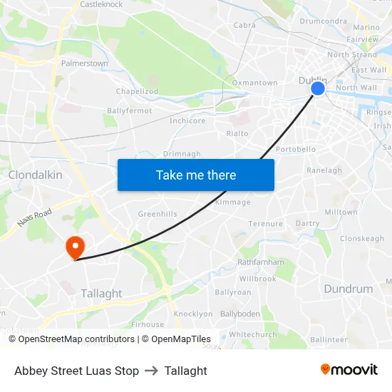 Abbey Street Luas Stop to Tallaght map