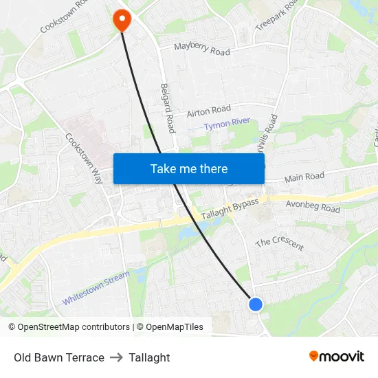 Old Bawn Terrace to Tallaght map