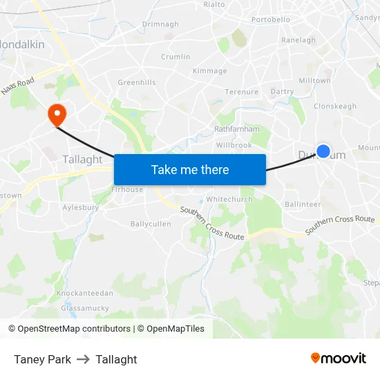 Taney Park to Tallaght map