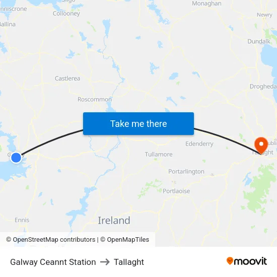 Galway Ceannt Station to Tallaght map