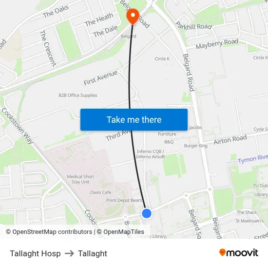 Tallaght Hosp to Tallaght map