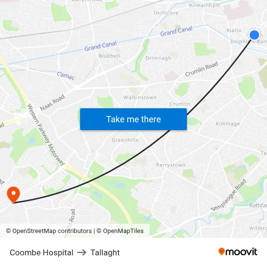 Coombe Hospital to Tallaght map
