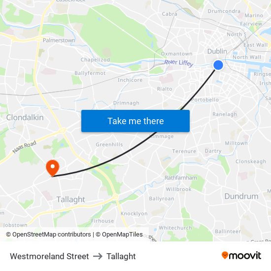 Westmoreland Street to Tallaght map