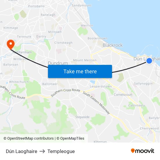 Dún Laoghaire to Templeogue map