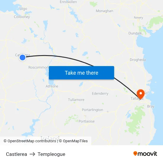 Castlerea to Templeogue map