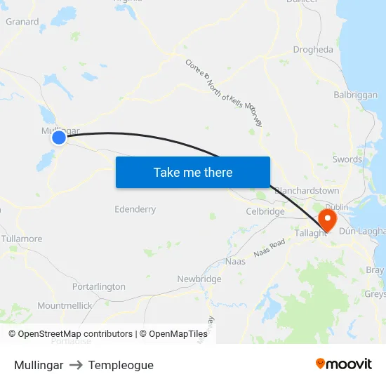 Mullingar to Templeogue map