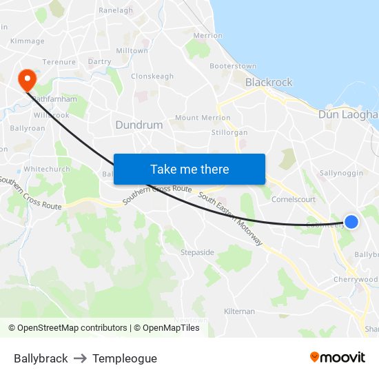 Ballybrack to Templeogue map