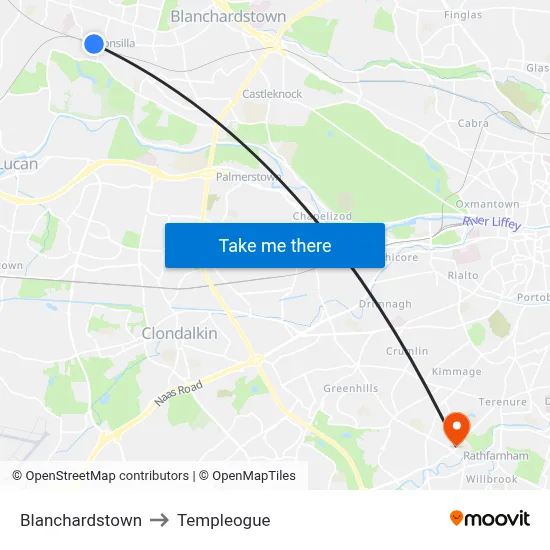 Blanchardstown to Templeogue map
