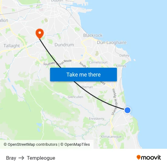 Bray to Templeogue map