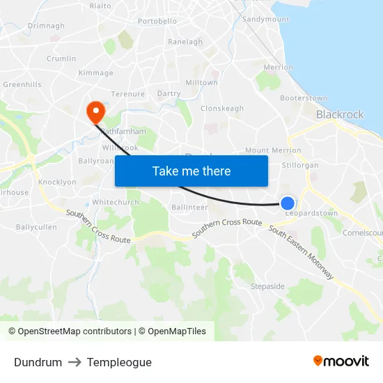 Dundrum to Templeogue map