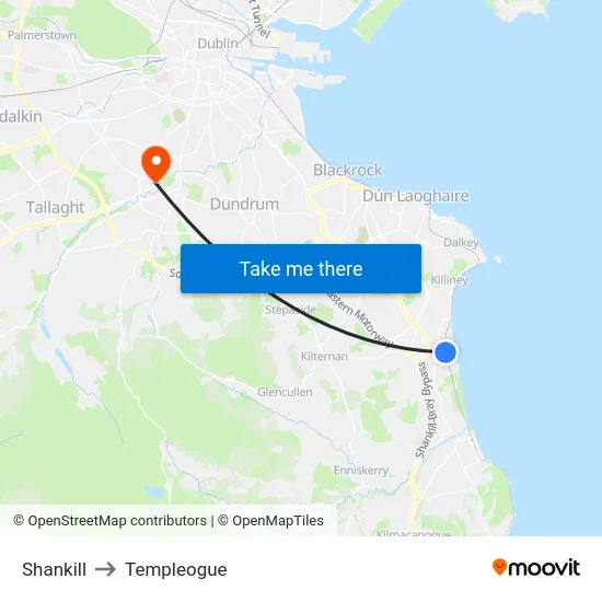 Shankill to Templeogue map