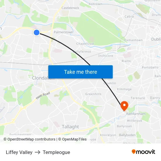 Liffey Valley to Templeogue map
