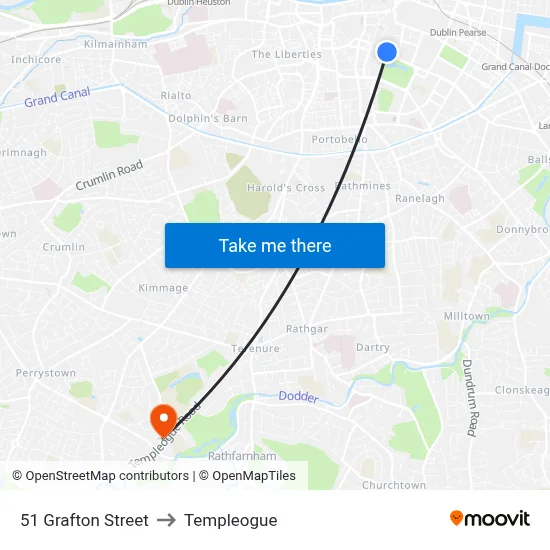 51 Grafton Street to Templeogue map