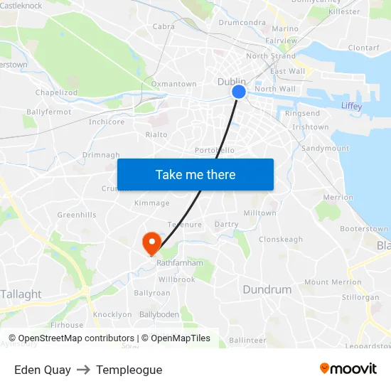 Eden Quay to Templeogue map