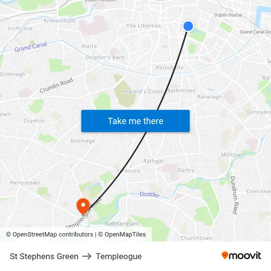 St Stephens Green to Templeogue map